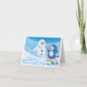 Penguin & Snowman große Weihnachtskarte Feiertagskarte