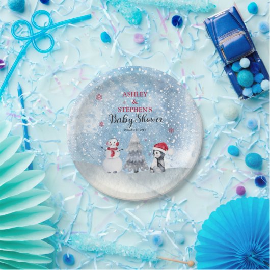 Penguin Snowman Winter Boy Baby Dusche Pappteller (Party)