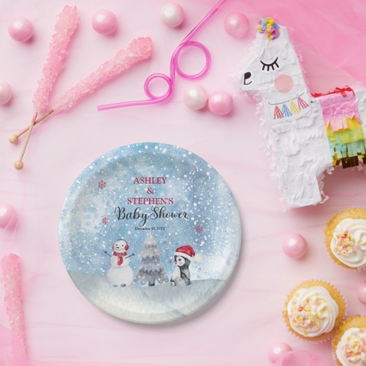 Penguin Snowman Winter Boy Baby Dusche Pappteller (Party)
