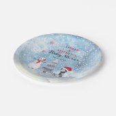 Penguin Snowman Winter Boy Baby Dusche Pappteller (Schrägansicht)