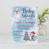 Penguin Snowman Winter Boy Baby Showroom von Mail Einladung (Stehend Vorderseite)