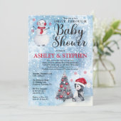 Penguin Snowman Winter Drive Thru Boy Baby Dusche Einladung (Stehend Vorderseite)