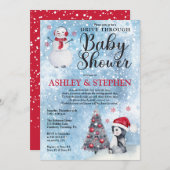 Penguin Snowman Winter Drive Thru Boy Baby Dusche Einladung (Vorne/Hinten)