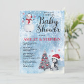 Penguin Snowman Winter Virtual Boy Baby Dusche Einladung (Stehend Vorderseite)
