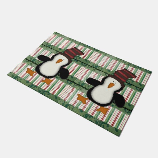 Penguin Stripe Christmas Matt Doormat Fußmatte (Schrägansicht)