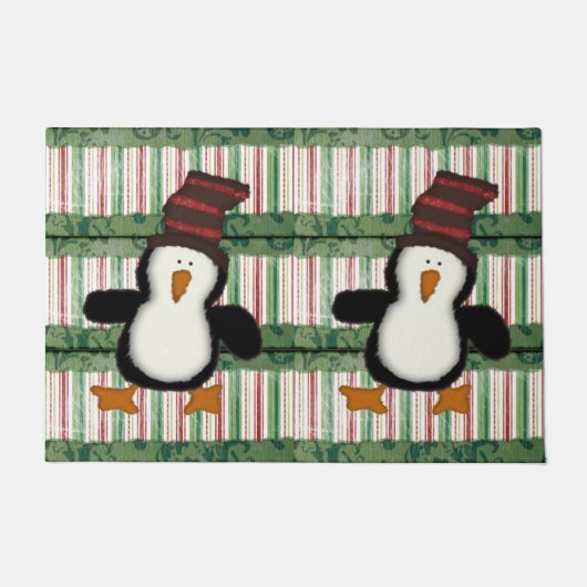 Penguin Stripe Christmas Matt Doormat Fußmatte (Vorderseite)