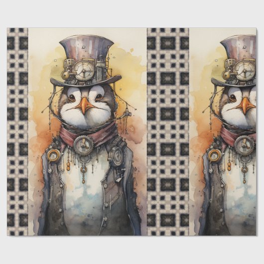 Penguin Tall steampunk 1 Penguianos Geschenkpapier (Flach)