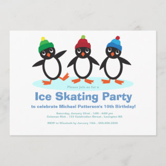 Penguin Trio Boys Ice Skaten Geburtstagsparty Einladung