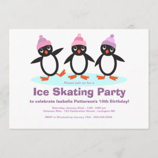Penguin-Trio-Mädchen-Eis-Skaten-Geburtstags-Party Einladung