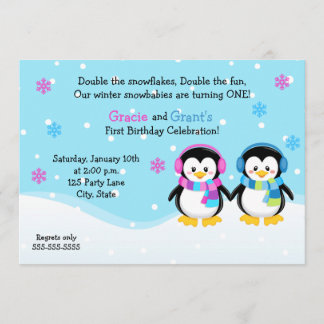 Penguin Twins Einladung zum Geburtstag, Junge/Mädc