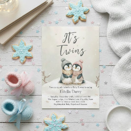Penguin Twins winter Baby Shower Boy Girl Neutral Einladung