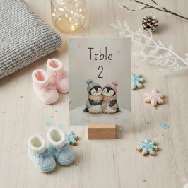 Penguin Twins Winter Wonderland Baby Shower Tischnummer