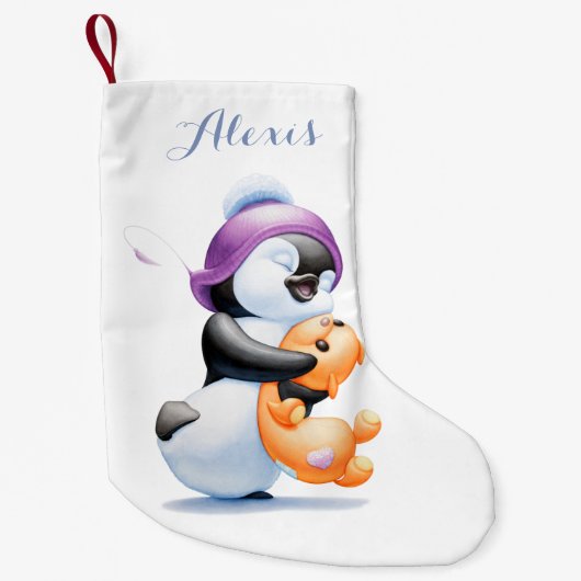 Penguin-und Teddy-Bärn-personalisierter Strumpf Kleiner Weihnachtsstrumpf (Vorderseite)
