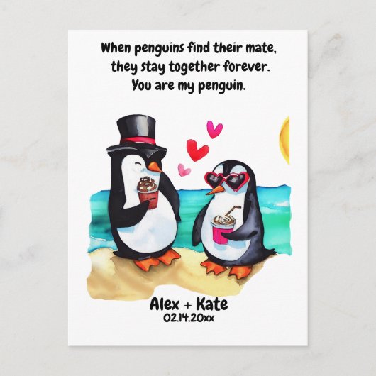 Penguin Valentines Feiertagspostkarte (Vorderseite)