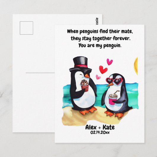 Penguin Valentines Postkarte (Vorne/Hinten)