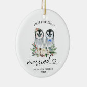 Penguin Verheiratetes Weihnachtsgeschenk Keramik Ornament (Rechts)