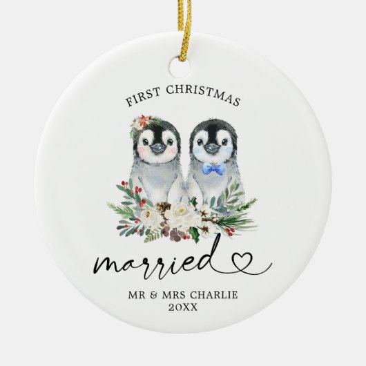 Penguin Verheiratetes Weihnachtsgeschenk Keramik Ornament (Vorne)