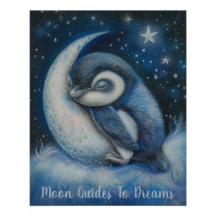 Penguin-Vogel-Baby auf dem Mond schlafen Poster