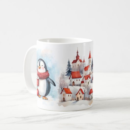 Penguin "Wake Up and Sparkle" Winter Mug Kaffeetasse (Vorderseite Links)