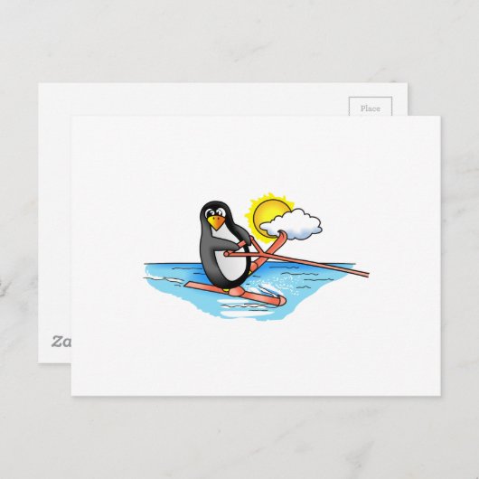 PENGUIN WASSER SKIING POSTKARTE (Vorne/Hinten)
