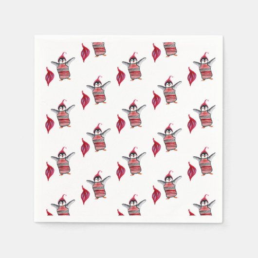 Penguin Wasserfarbe Kunst zu Weihnachten Serviette (Vorderseite)