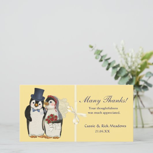 Penguin Wedding Dankeskarte (Stehend Vorderseite)