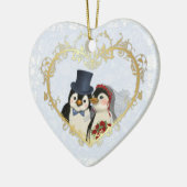 Penguin Wedding Heart - Anpassen des Hintergrundte Keramikornament (Links)