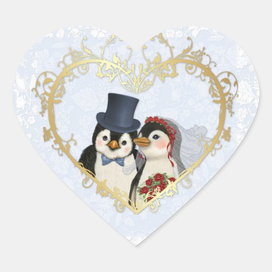 Penguin Wedding Herz-Aufkleber (Vorderseite)
