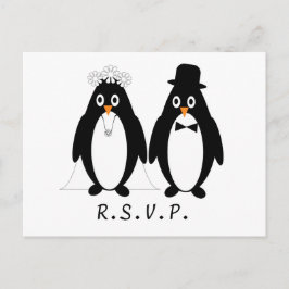 Penguin Wedding RSVP Postcard Beilage Einladungspostkarte