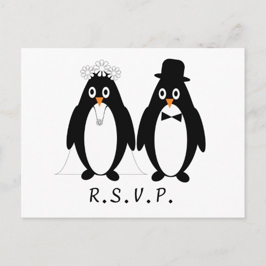 Penguin Wedding RSVP Postcard Beilage Einladungspostkarte (Vorderseite)