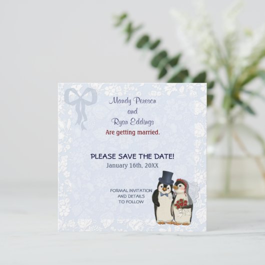 Penguin Wedding - Save the Date (Stehend Vorderseite)