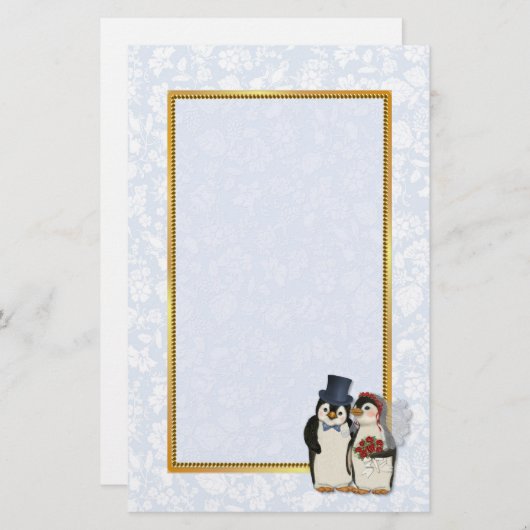 Penguin Wedding Stationery Briefpapier (Vorne/Hinten)