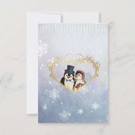 Penguin Wedding with Snowflakes - UAWG RSVP Karte (Rückseite)