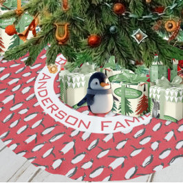 Penguin Weihnachten Familienname und Schneeflocken Polyester Weihnachtsbaumdecke