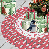 Penguin Weihnachten Familienname und Schneeflocken Polyester Weihnachtsbaumdecke