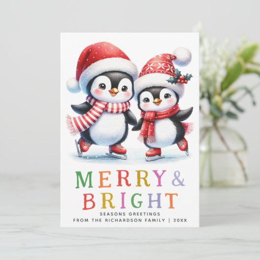 Penguin Weihnachten Farbenfroh und hell (Stehend Vorderseite)