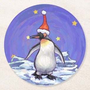 Penguin Weihnachten Runder Pappuntersetzer