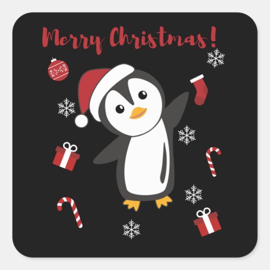 Penguin Weihnachten Schnee Winter Tiere Pinguine Quadratischer Aufkleber (Vorderseite)