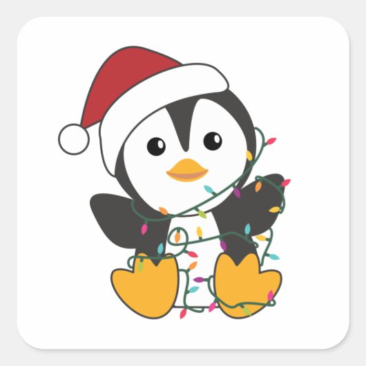 Penguin Weihnachten Schnee Winter Tiere Pinguine Quadratischer Aufkleber (Vorderseite)