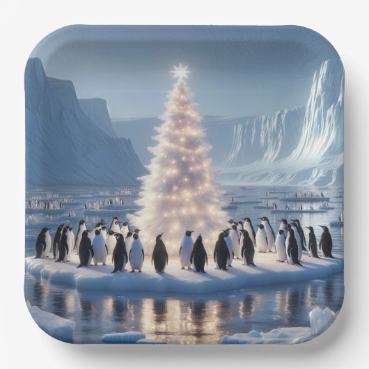 Penguin Weihnachts-Party Pappteller (Vorderseite)