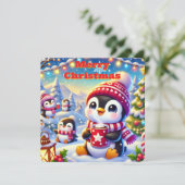 Penguin Weihnachtskarte Feiertagskarte (Stehend Vorderseite)