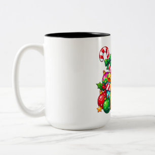 Penguin-Weihnachtsmann auf bunter Geschenkbox Zweifarbige Tasse