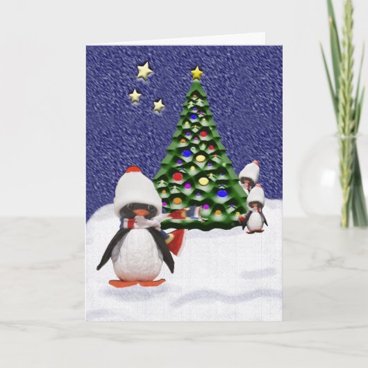 Penguin Weihnachtsparadies Feiertagskarte (Vorderseite)