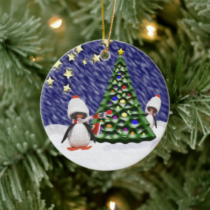 Penguin Weihnachtsparadies Keramikornament