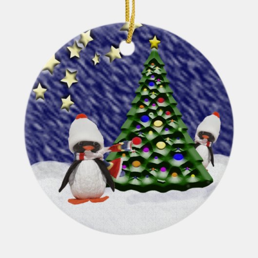 Penguin Weihnachtsparadies Keramikornament (Vorne)