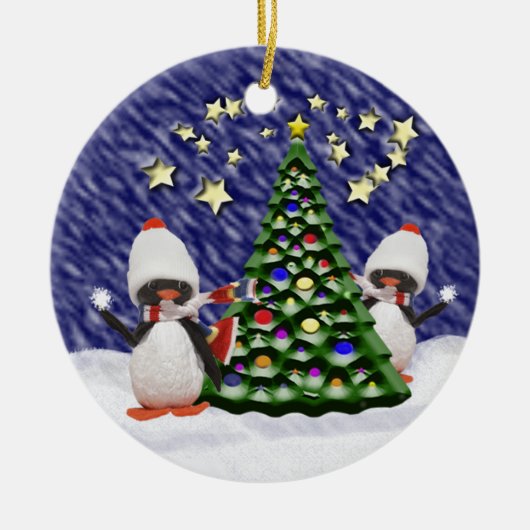 Penguin Weihnachtsparadies Keramikornament (Vorne)