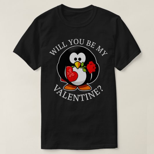Penguin Will You Be My Valentine Cute Animal  T-Shirt (Design vorne)