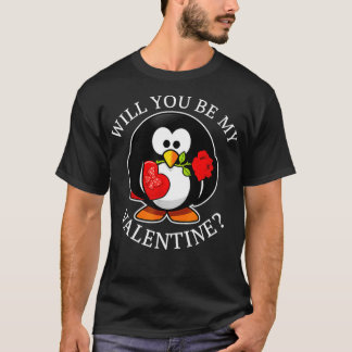 Penguin Will You Be My Valentine Cute Animal T-Shirt