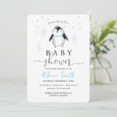 Penguin Winter Baby Dusche Einladung (Stehend Vorderseite)