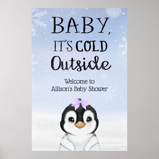 Penguin Winter Baby Dusche Willkommen Poster (Vorne)